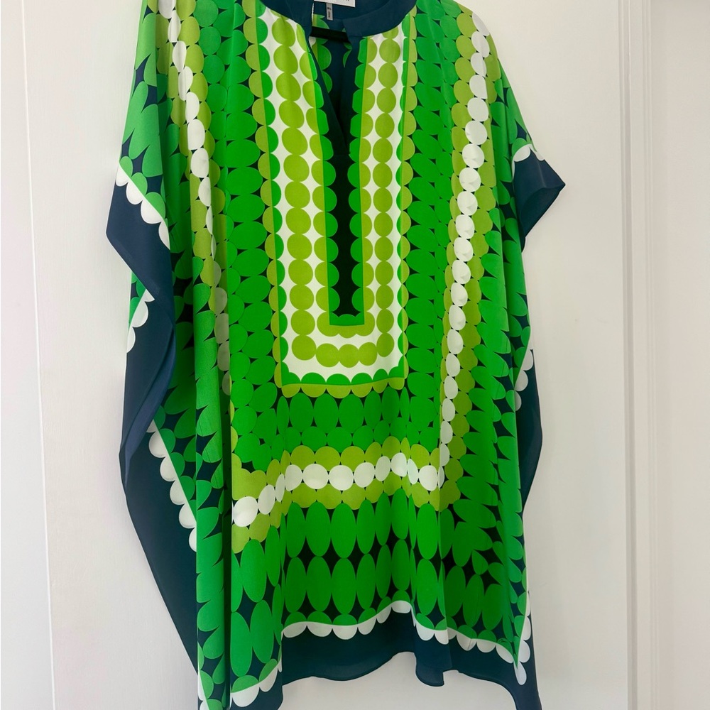 Trina Turk Theodora Green, Navy and White Polka Dot Patterned Dress